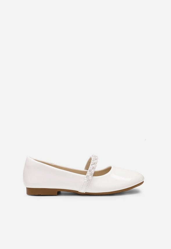 Beaded Strap Flats White