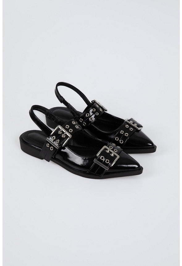 Delilah Double-Buckled Ballet Flat Black