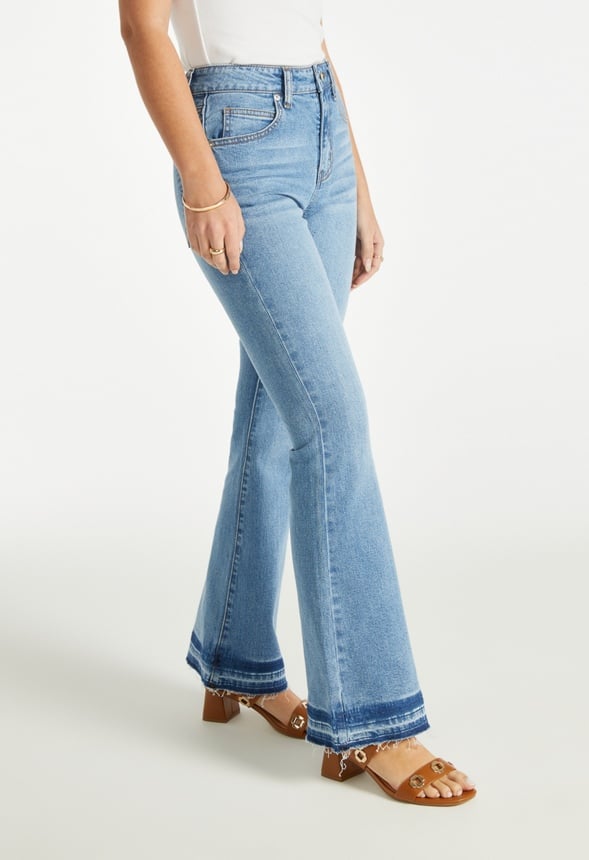Mid Rise Flare Denim Jeans Blue Wash