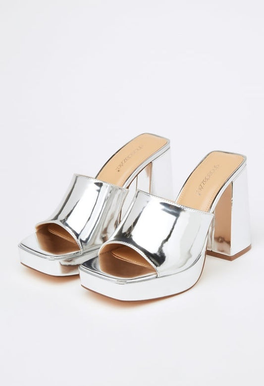 Madelyn Block Heeled Sandal Bright Silver