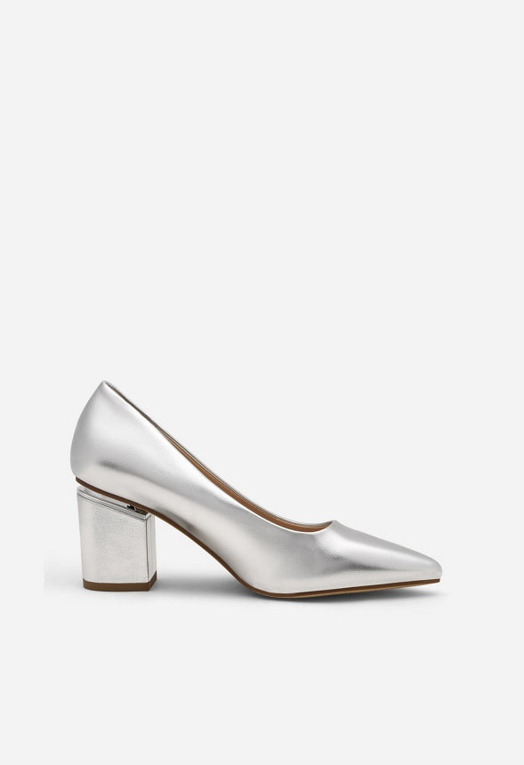 Chunky Heeled Pumps Silver
