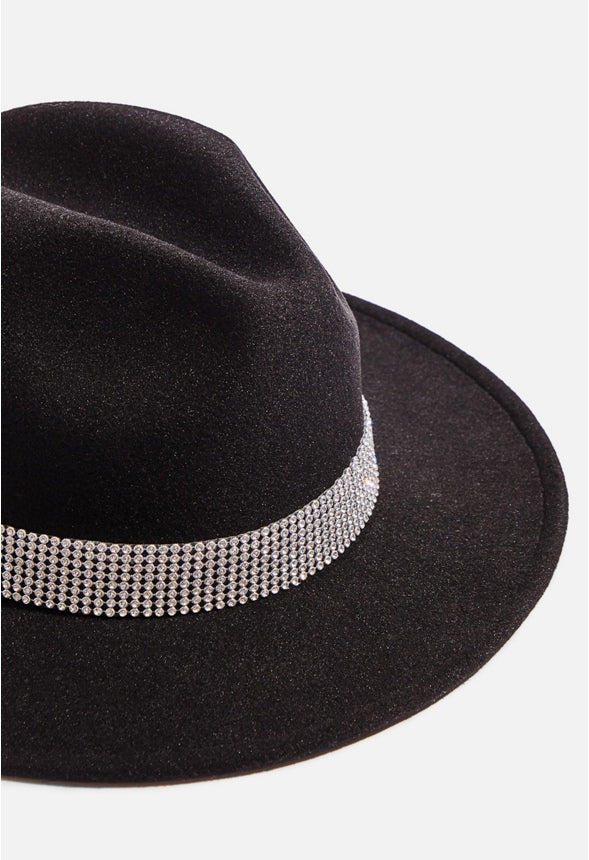 Rhinestone Felt Hat Black
