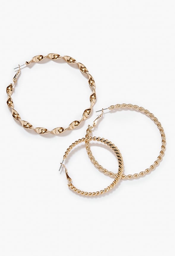 Zoey Triple Textured Hoop Pack Gold