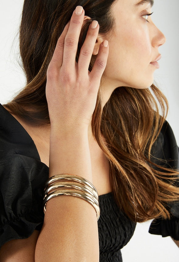 Zayla Smooth Metal Bangle Pack Gold