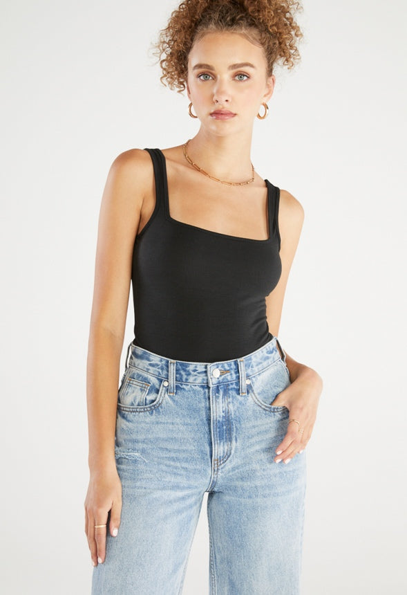 Square Neck Sleeveless Bodysuit Black Caviar