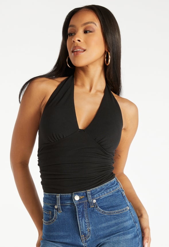 Ruched Halter Knit Top Black Caviar