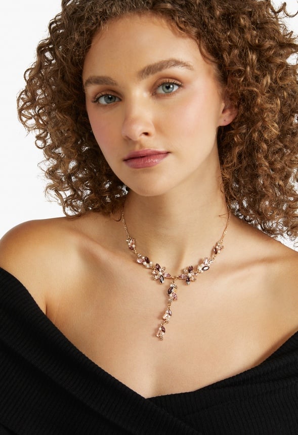 Zariah Tonal Navette Necklace Peach/ Blush/ Burgundy