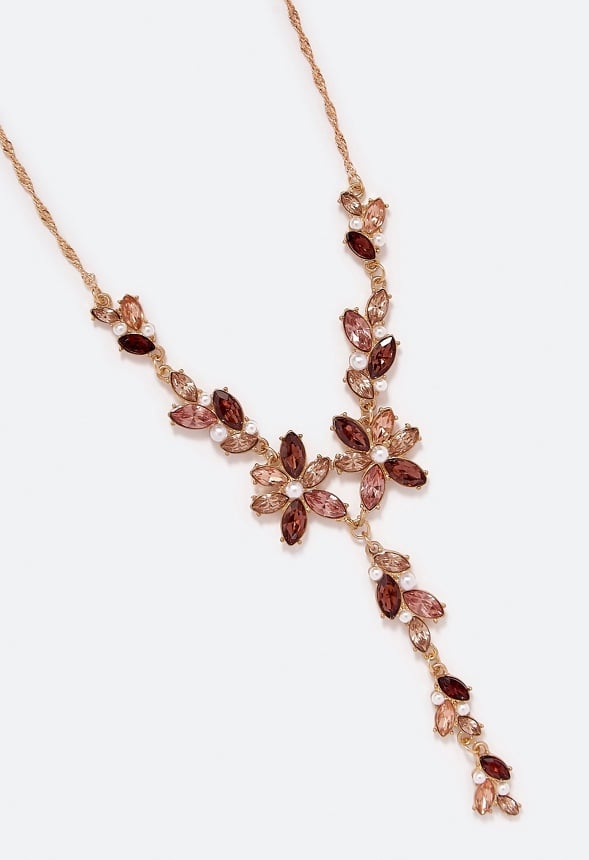Zariah Tonal Navette Necklace Peach/ Blush/ Burgundy