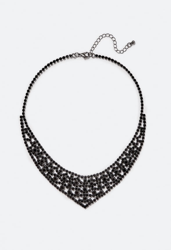 Lexie Ornate Glass Stones Necklace Jet