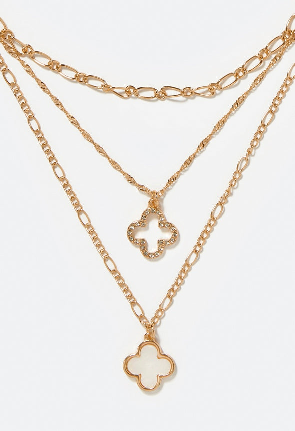 Kayla Layered Chain Necklace with Clover Motif Crystal/Gold