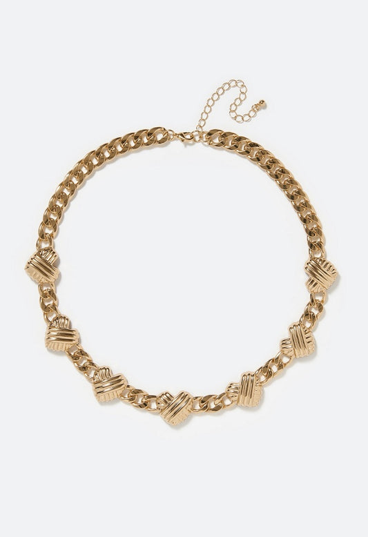Halle Textured Heart and Chain Necklace Gold
