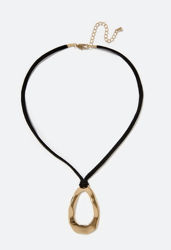 Lexie Smooth Metal Teardrop Pendant Necklace Black/Gold