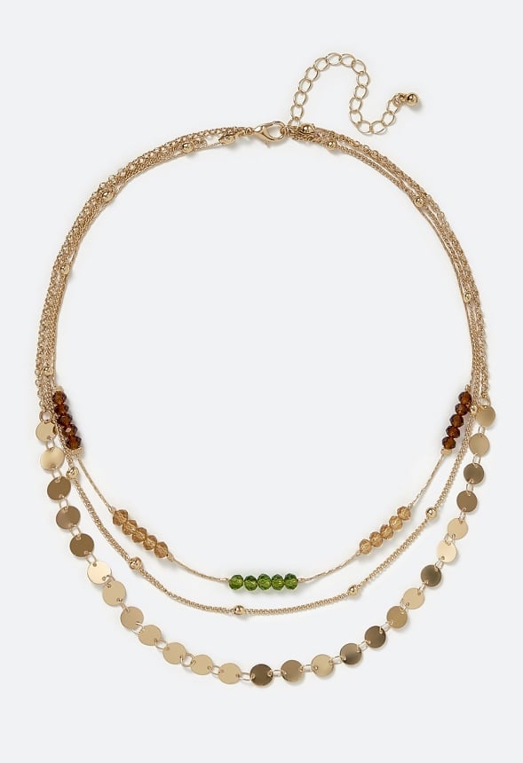 Hattie 3 Rows Faceted Glass Beads And Chain Necklace Gold