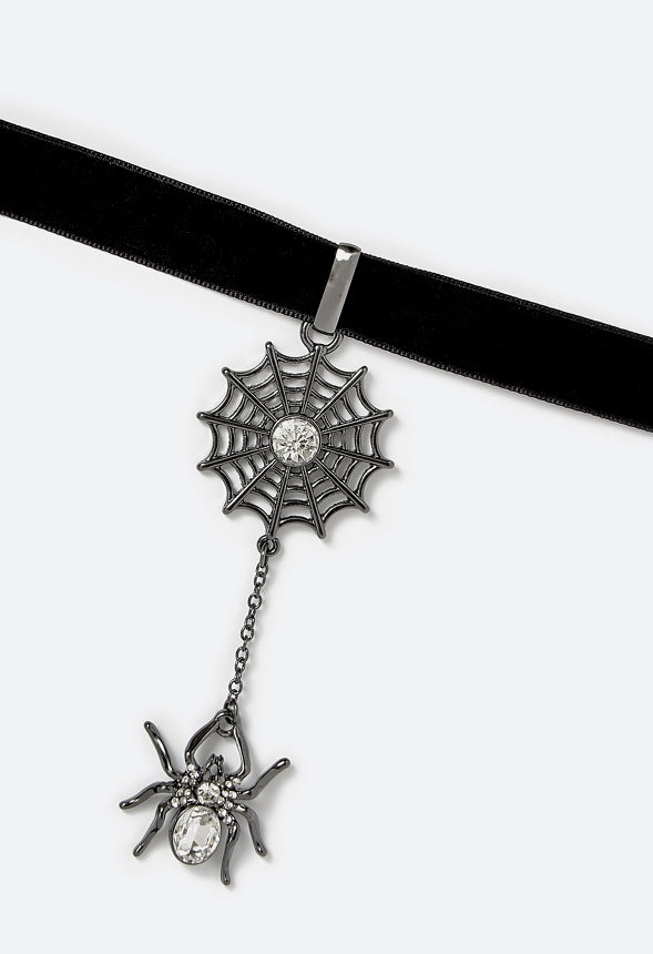 Naya Halloween Spider And Web Motif Choker Crystal/ Gunmetal