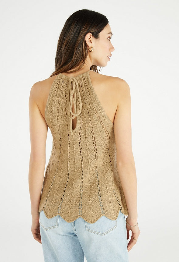 Crochet Halter Top Doeskin Beige