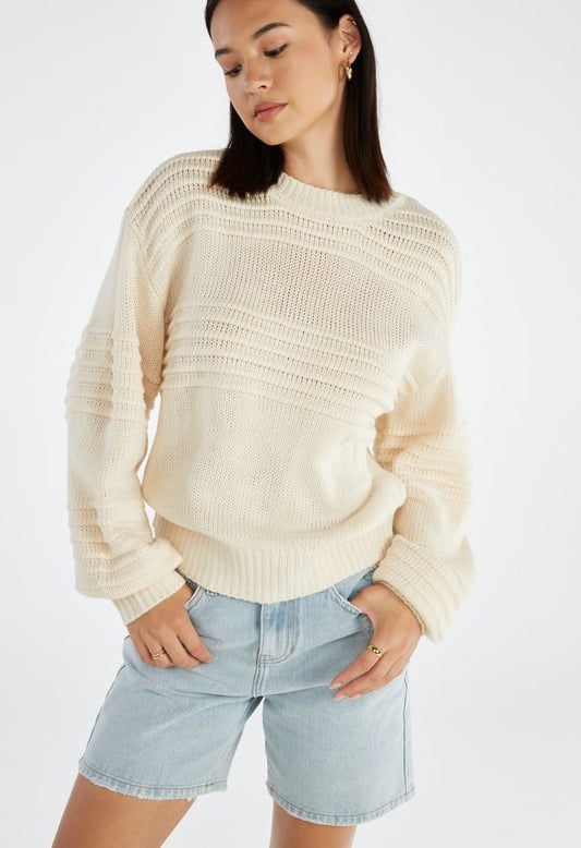 Novelty Blouson Sleeve Sweater Marshmallow White
