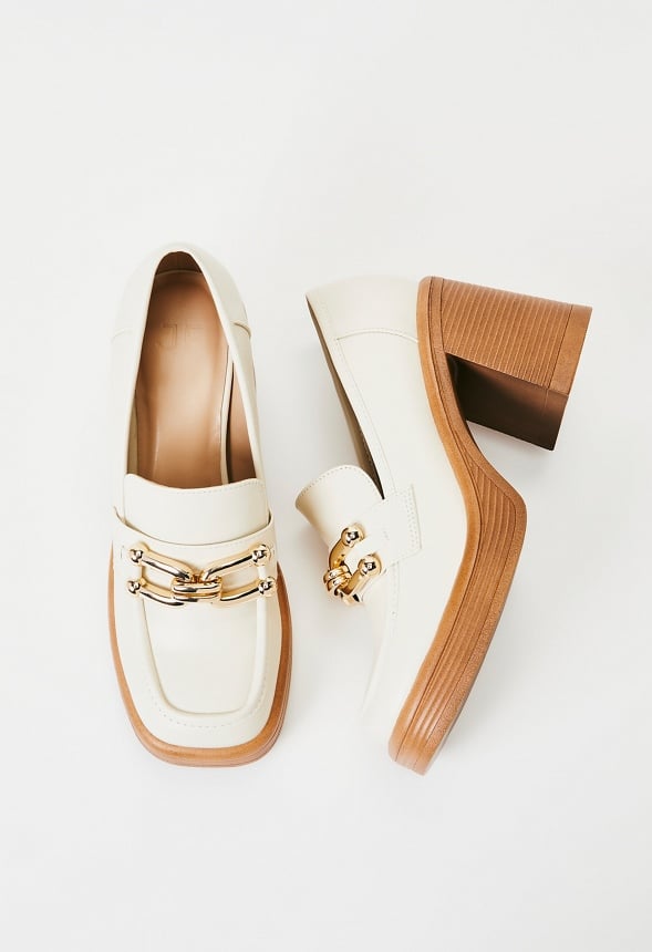 Daria Block Heeled Loafer Court Birch White