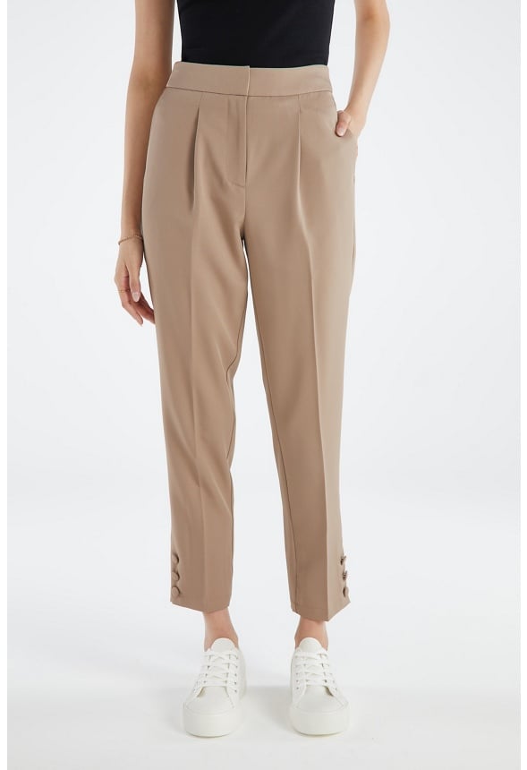 Audrey Buttoned Down Hem Trousers Taupe
