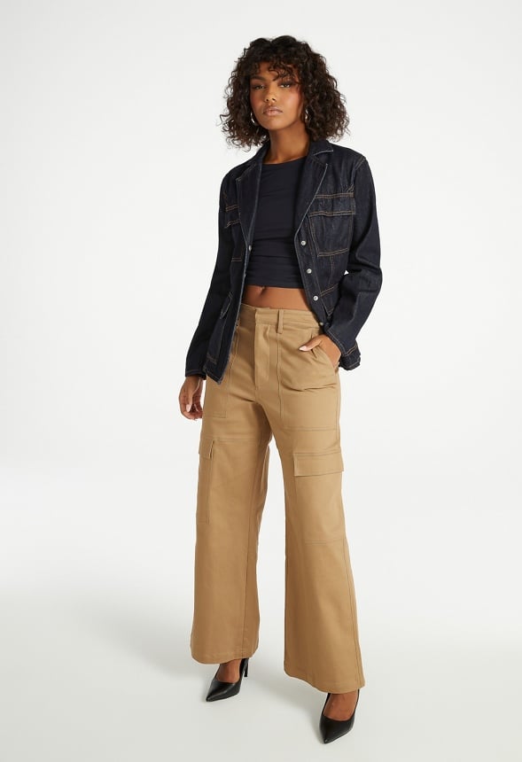 Wide Leg Cargo Pants Fennel Seed Green