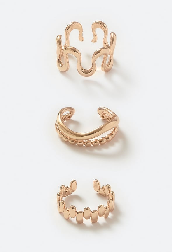 Yara 3-Molten Brass Open Back Rings Gold