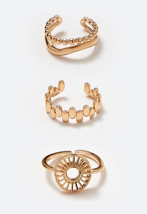 3-Pack Brie Open Back Boho Metal Rings Gold