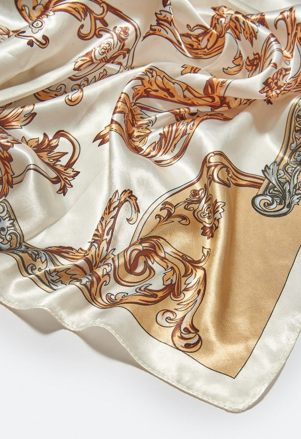 Lena Cream And Gold Mixed Print Silk Like Scarf Cream Mix/ Fabric