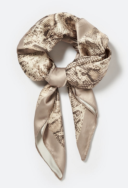 Robbie Snake Print Silklike Square Scarf Grey/Cream