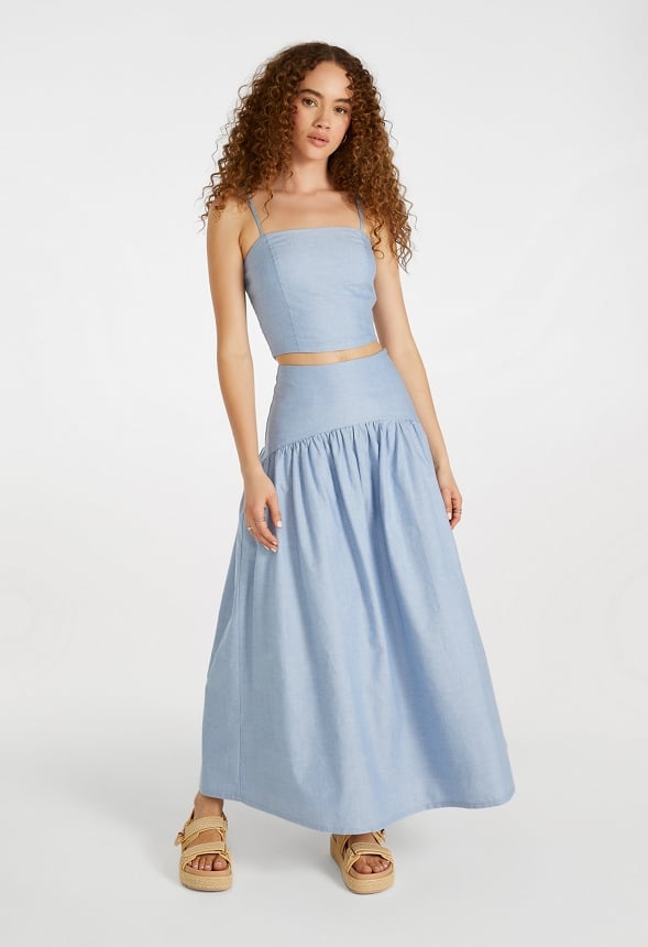 Full A-Line Midi Skirt Oxford Blue