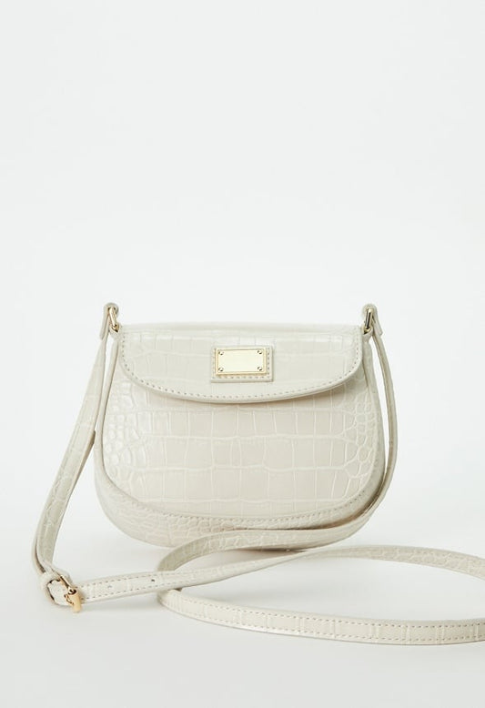 Shoulder Bag With Metal Plate Birch Croc