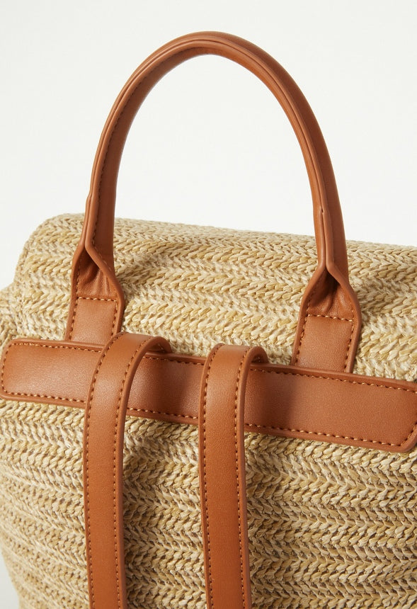Flap Rucksack With Buckles Natural Multi