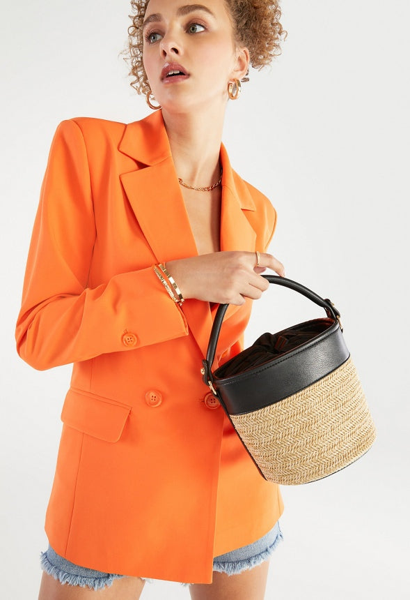 Top Handle Bucket Bag Natural/ Black