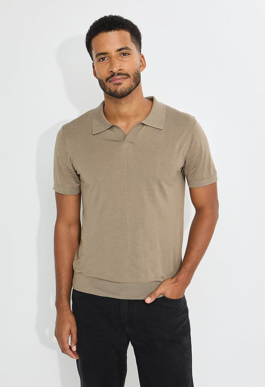 Men's Wool Blend Short Sleeve Silk Soft Knit Polo