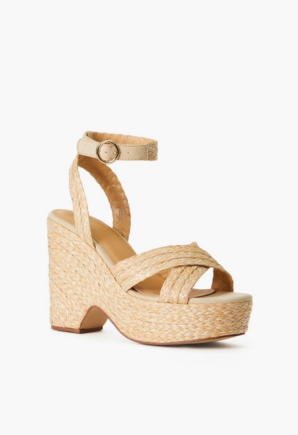 Mia Notched Wedge Sandal Natural Raffia