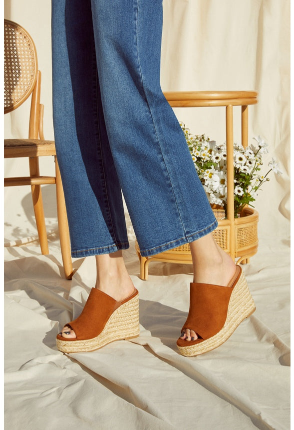 Anaya Mule Wedge Sandal Camel