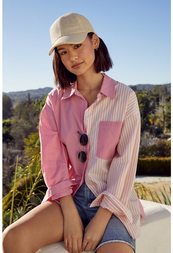 Boyfriend Button Down Shirt Chateau Rose/ Peach Nectar