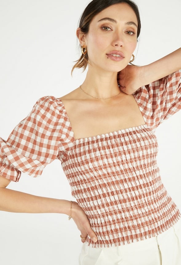 Gingham Smocking Top Potter's Clay Gingham Multi