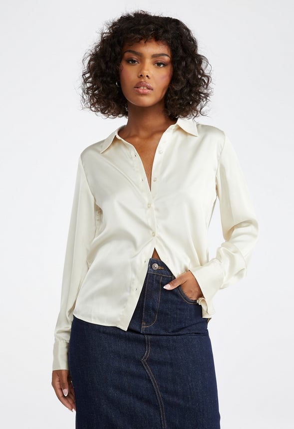 Femme Satin Blouse Birch White