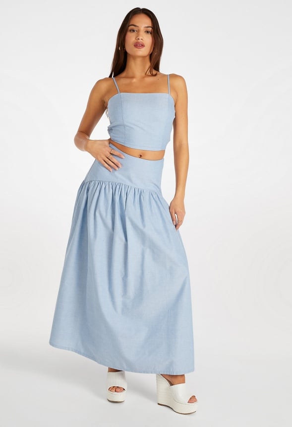 Cropped Square Neck Top Oxford Blue