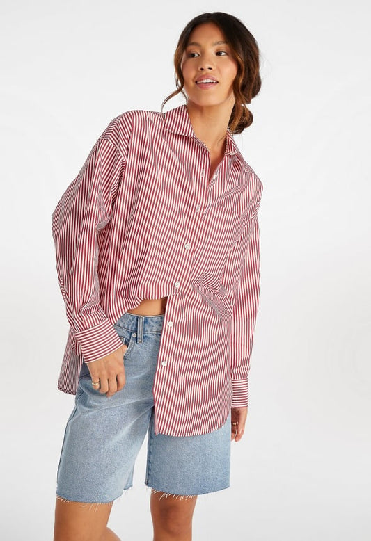 Stripe Boyfriend Shirt Salsa Red/ Bright White
