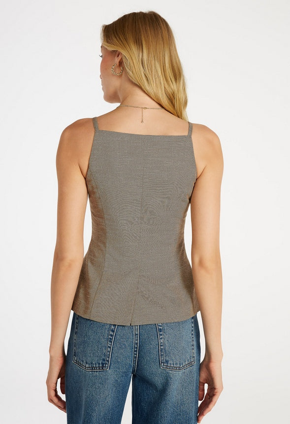 Buttoned Apron Vest Brown Melange